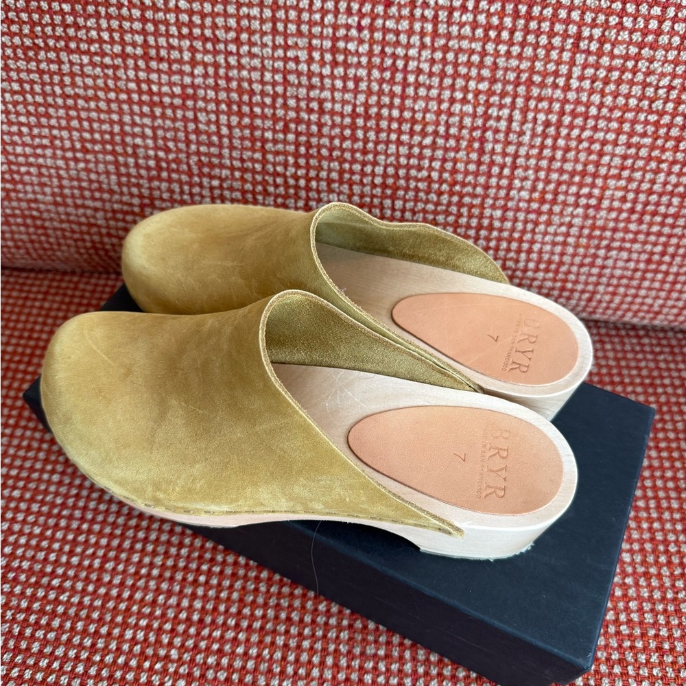 Rye Suede Clog Mules in Mustard Yellow - Picture 3 of 6